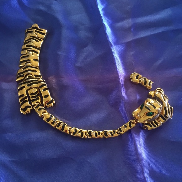 no brand Jewelry Vintage Tiger Bracelet Articulated Gold Tone With
